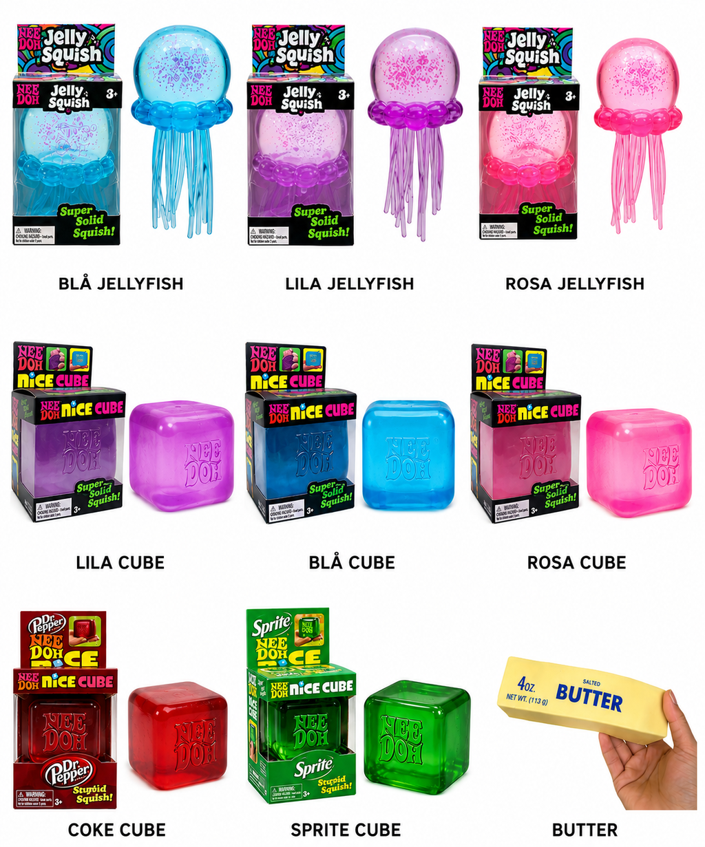 NeeDoh Nice Cube, Jellyfish Squishy & Butter Squishy