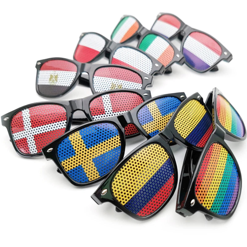 Fotbolls-VM Solglasögon – Svarta Unisex Glasögon med Flaggdesign
