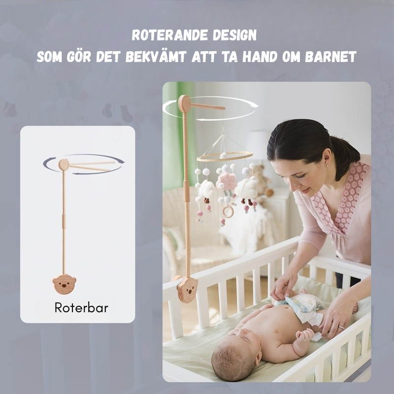 Träfäste för mobil till spjälsäng